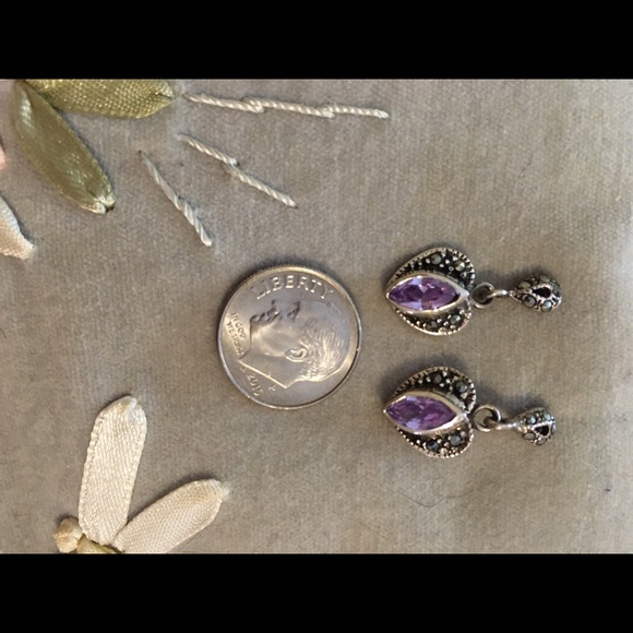 Genuine Amethyst earrings ~ sterling silver - Picture 2 of 4